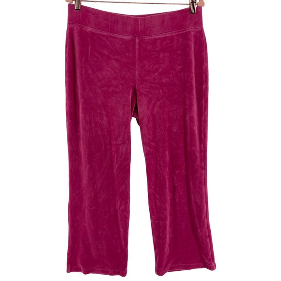 Talbots Women's Size Large Petite Fuchsia Velour Straight-Leg Stretchy Pants - Picture 1 of 4